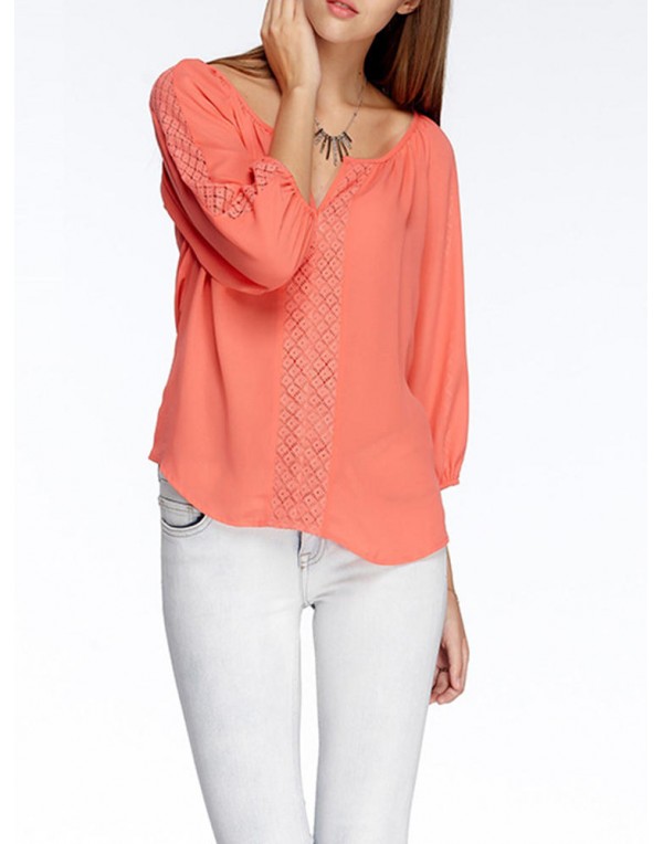 Casual Women Hollow 3/4 Sleeve V-Neck Blouse