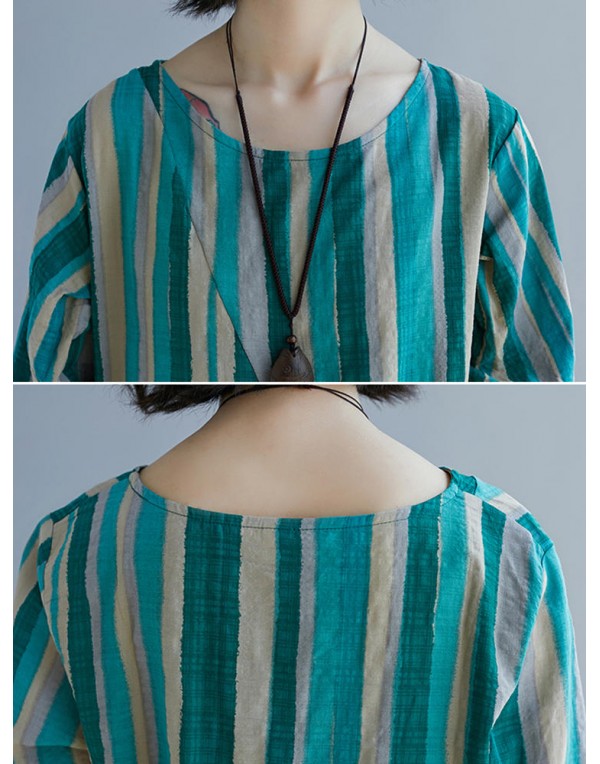 Casual Women Cotton Striped Long Sleeve Shirt Blouse