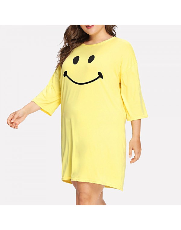 Milk Silk Women Loose Smile Printing Comfortable P...