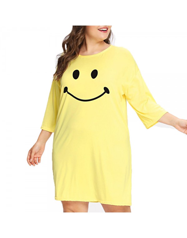 Milk Silk Women Loose Smile Printing Comfortable Pajamas Maternity Dress