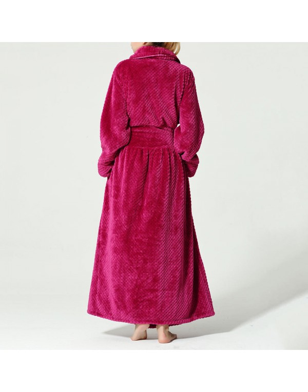 Plus Size Long Sleeve Bathrobe Flannel Thicken Nig...