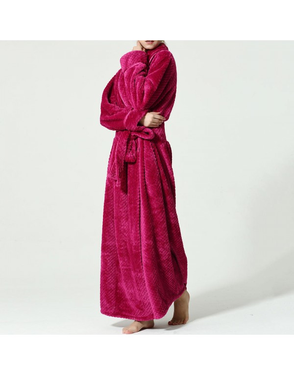 Plus Size Long Sleeve Bathrobe Flannel Thicken Nightgown Sleepwear