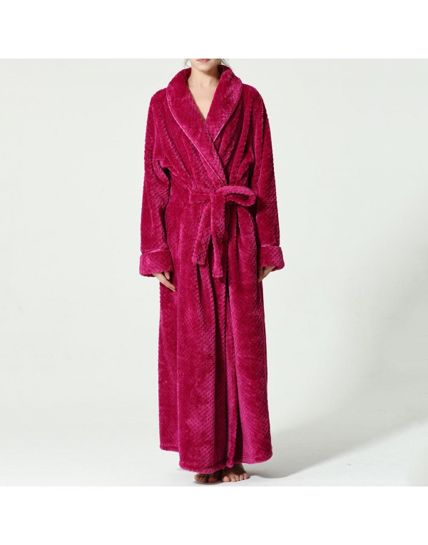 Plus Size Long Sleeve Bathrobe Flannel Thicken Nightgown Sleepwear