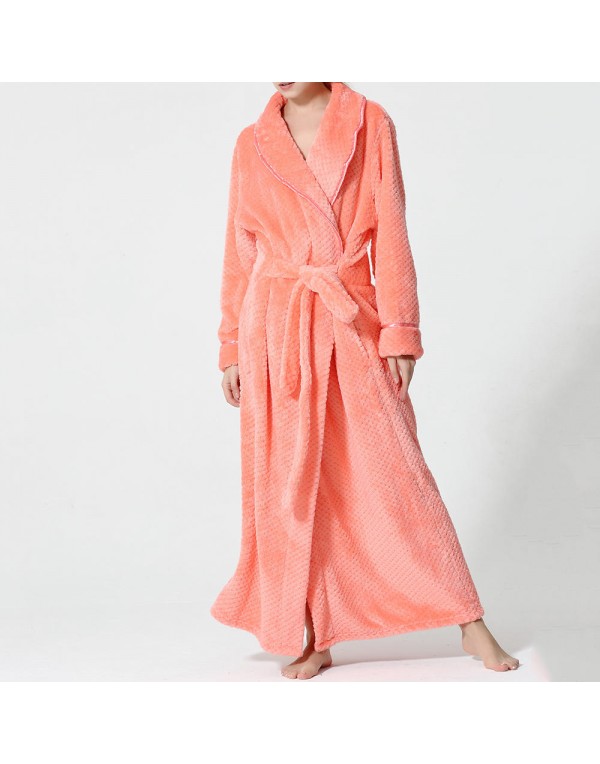 Plus Size Long Sleeve Bathrobe Flannel Thicken Nightgown Sleepwear