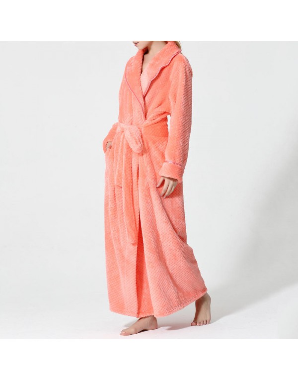 Plus Size Long Sleeve Bathrobe Flannel Thicken Nightgown Sleepwear