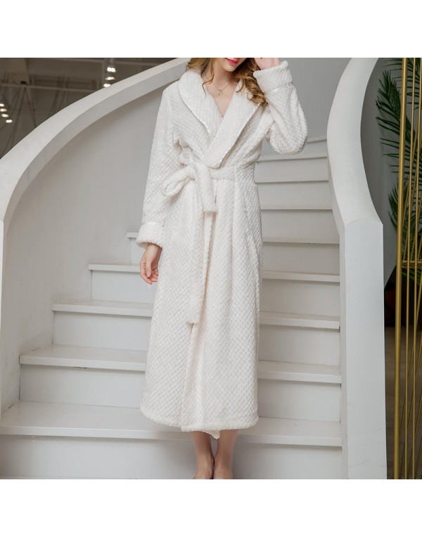 Plus Size Long Sleeve Bathrobe Flannel Thicken Nightgown Sleepwear