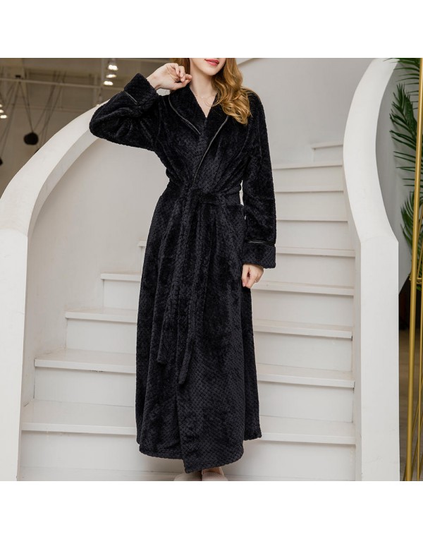 Plus Size Long Sleeve Bathrobe Flannel Thicken Nightgown Sleepwear