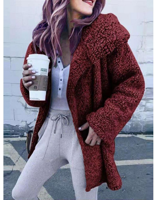 Casual Women Solid Color Fleece Outerwear Long Sleeve Coats