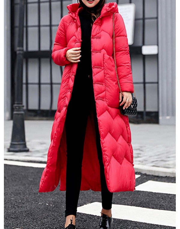 Casual Hooded Pure Color Long Sleeve Thick Women Long Coats