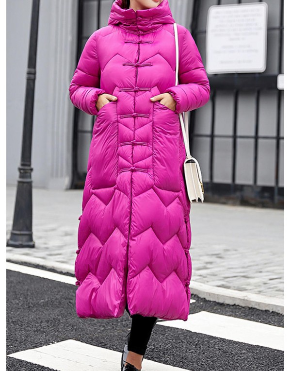 Casual Hooded Pure Color Long Sleeve Thick Women Long Coats