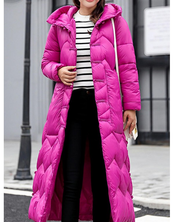 Casual Hooded Pure Color Long Sleeve Thick Women Long Coats