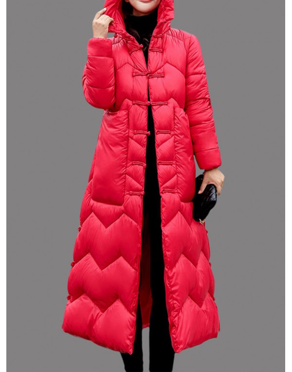 Casual Hooded Pure Color Long Sleeve Thick Women Long Coats