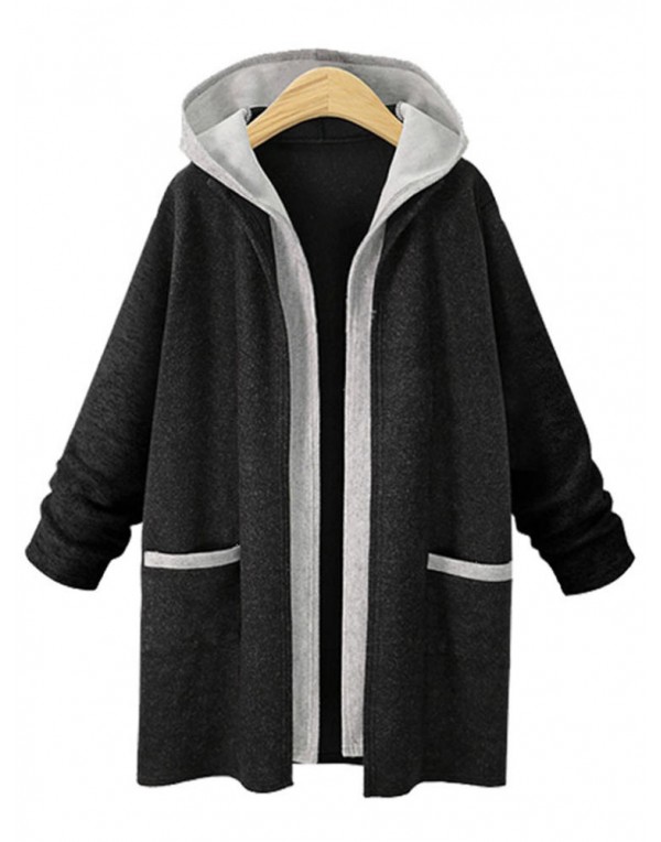 Women Casual Long Sleeve Patchwork Hooded Coats