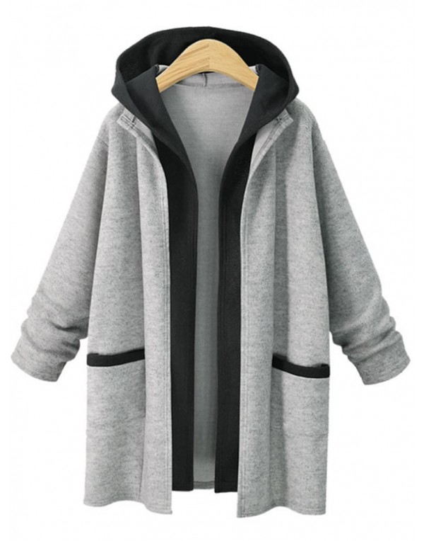 Women Casual Long Sleeve Patchwork Hooded Coats