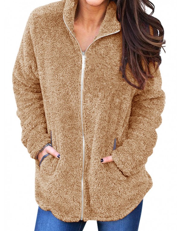 Women Winter Zipper Long Sleeve Warm Casual Outwear Coats